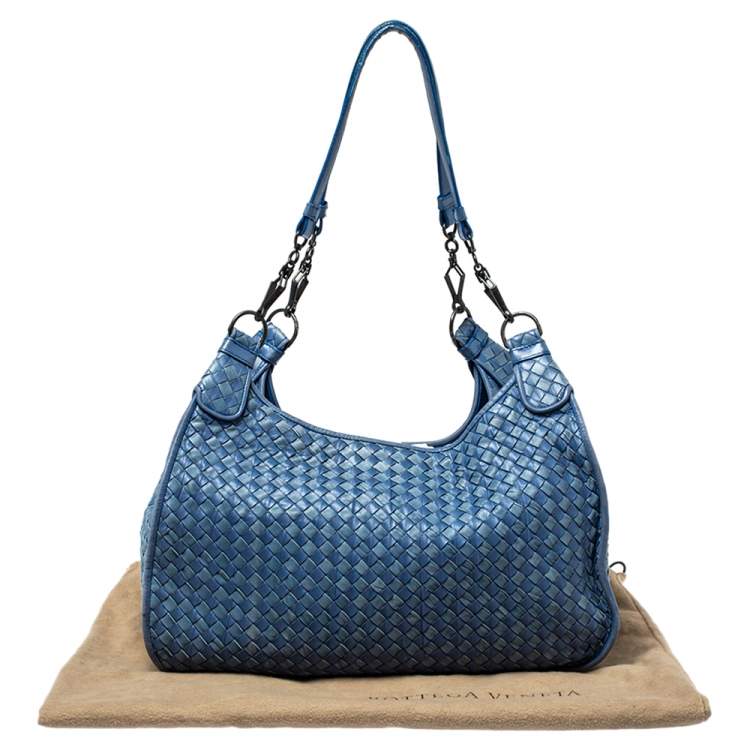 Pre Owned Bottega Veneta Blue Leather Intrecciato Hobo