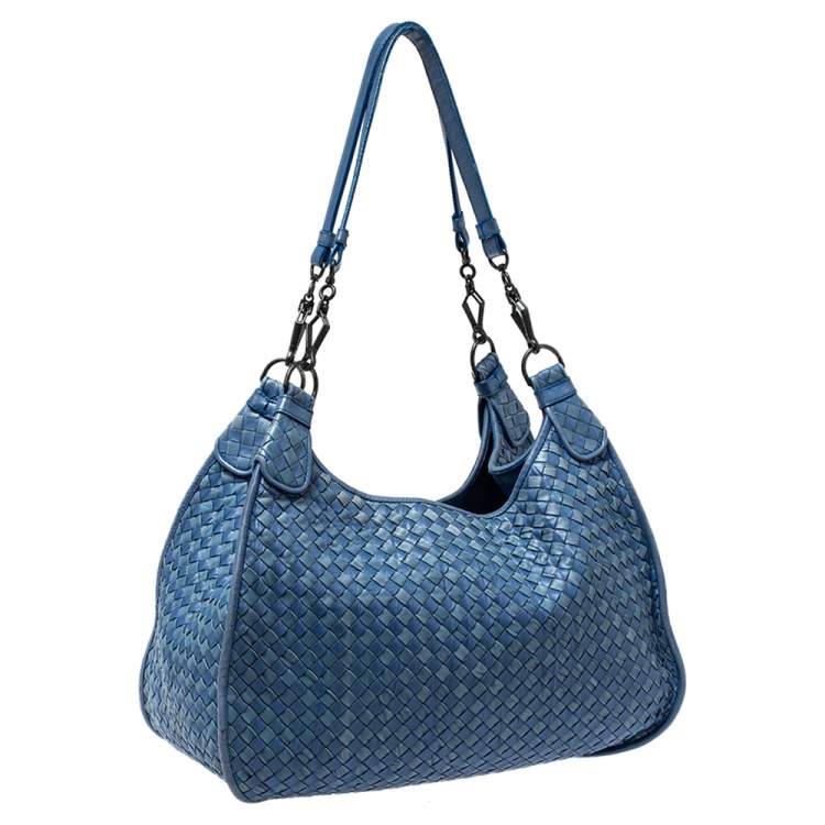 Pre Owned Bottega Veneta Blue Leather Intrecciato Hobo