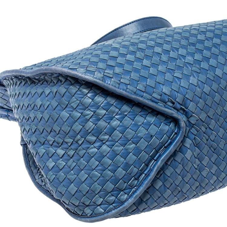 Pre Owned Bottega Veneta Blue Leather Intrecciato Hobo