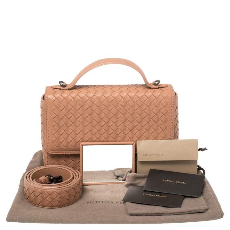 Pre Owned Bottega Veneta Pink Intrecciato Leather Alumna Top Handle Bag