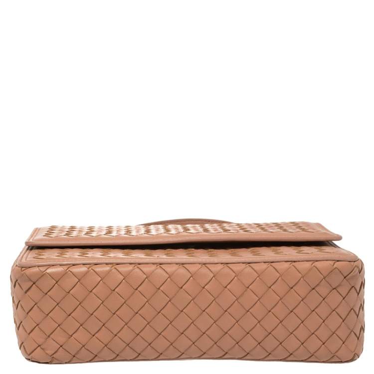 Pre Owned Bottega Veneta Pink Intrecciato Leather Alumna Top Handle Bag