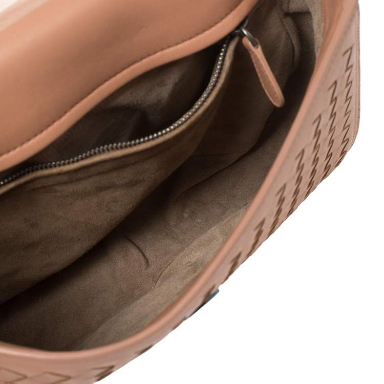 Pre Owned Bottega Veneta Pink Intrecciato Leather Alumna Top Handle Bag