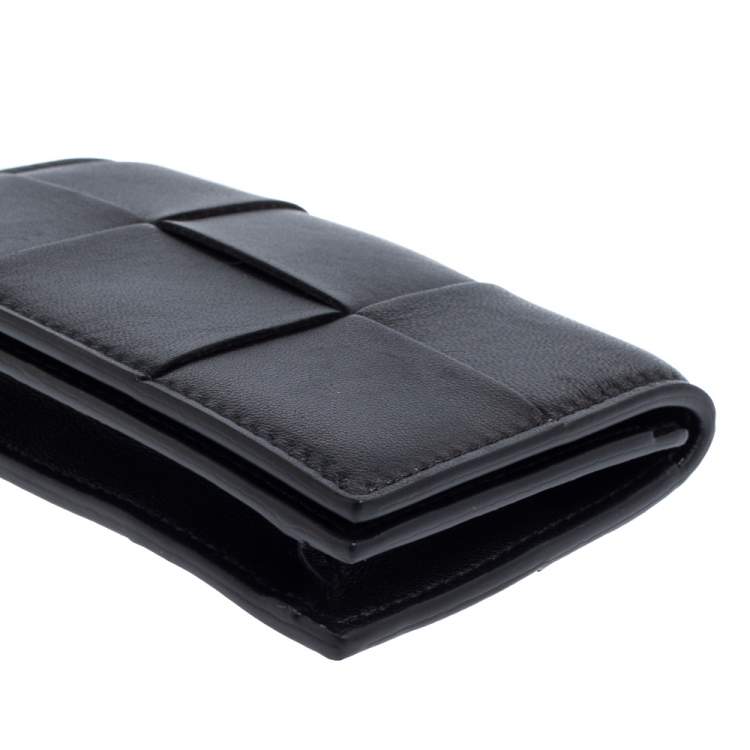 Pre Owned Bottega Veneta Black Maxi Intrecciato Leather Card Case