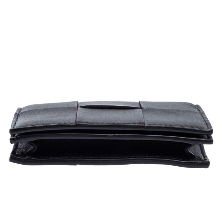 Pre Owned Bottega Veneta Black Maxi Intrecciato Leather Card Case