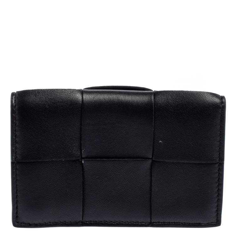 Pre Owned Bottega Veneta Black Maxi Intrecciato Leather Card Case