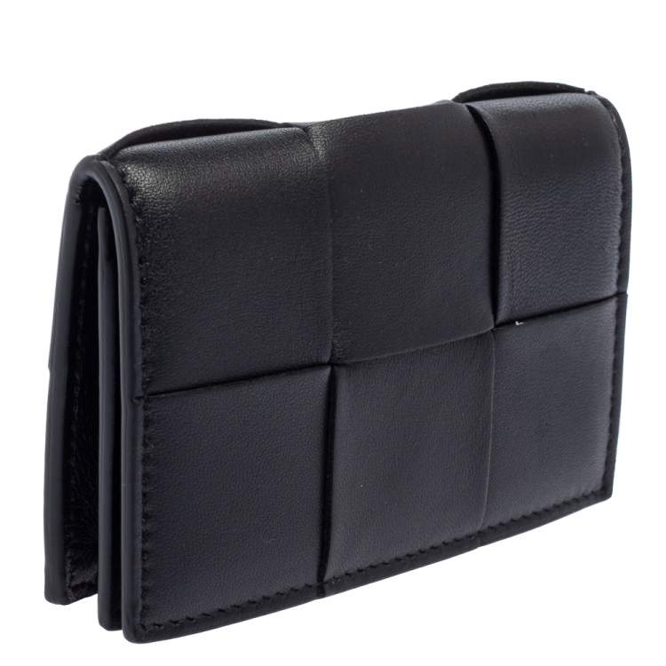 Pre Owned Bottega Veneta Black Maxi Intrecciato Leather Card Case
