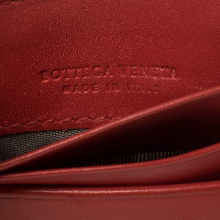 Pre Owned Bottega Veneta Red Intrecciato Leather Card Holder