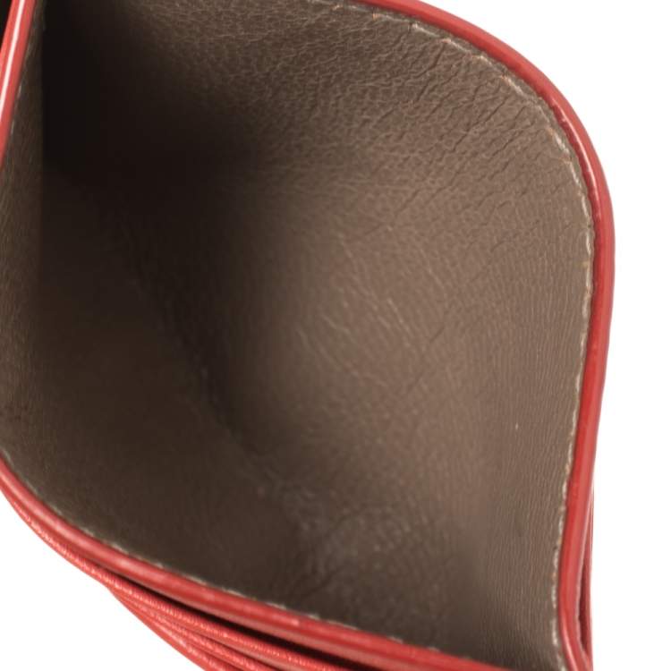 Pre Owned Bottega Veneta Red Intrecciato Leather Card Holder
