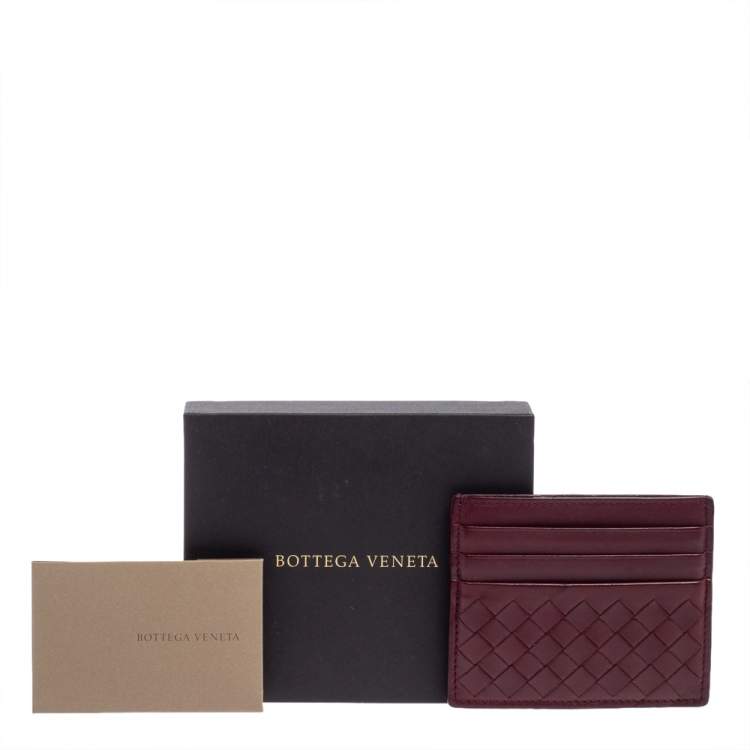 Pre Owned Bottega Veneta Dark Red Intrecciato Leather Card Holder