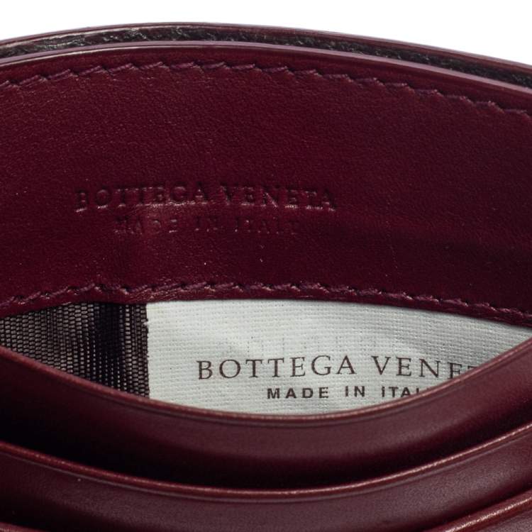 Pre Owned Bottega Veneta Dark Red Intrecciato Leather Card Holder