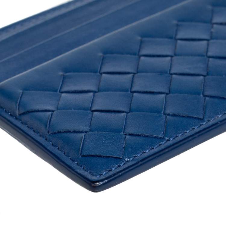 مملوكة مسبقًا Bottega Veneta Blue Intrecciato Leather Card Holder