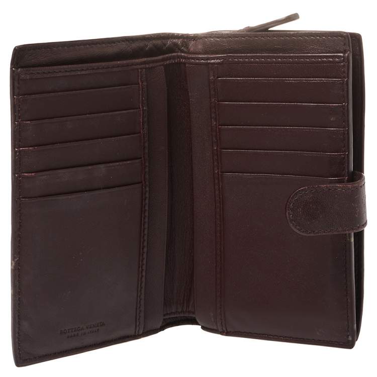Pre Owned Bottega Veneta Plum Intrecciato Leather Continental Wallet