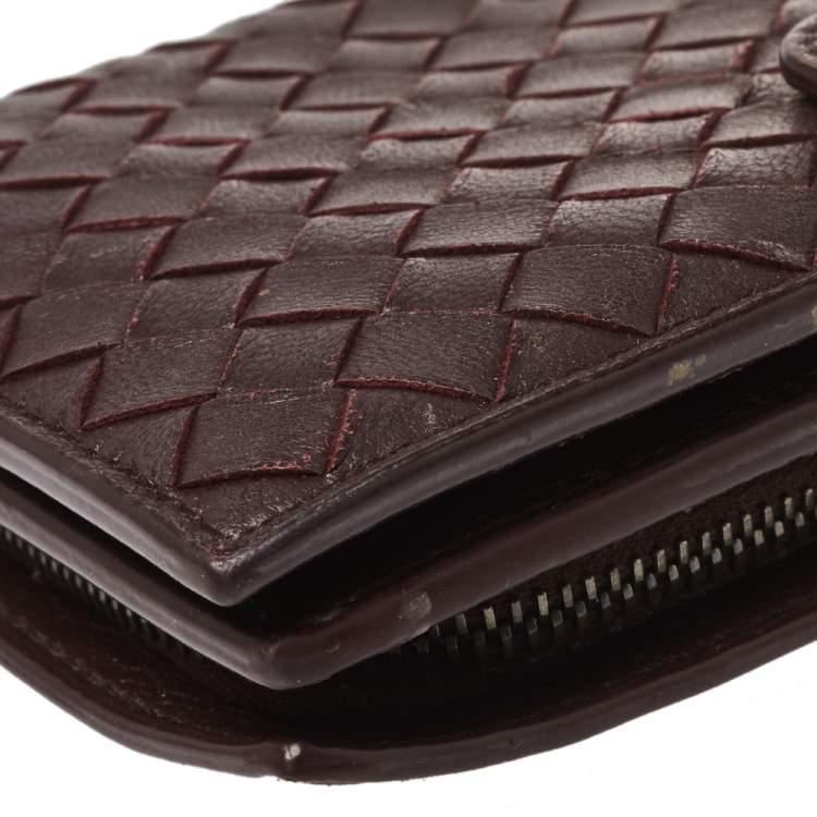 Pre Owned Bottega Veneta Plum Intrecciato Leather Continental Wallet