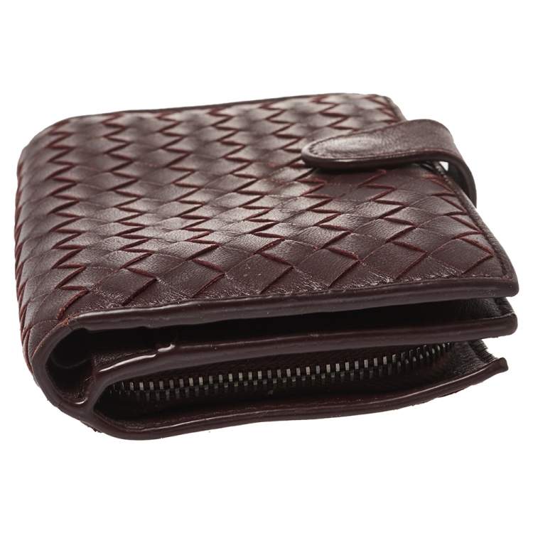 Pre Owned Bottega Veneta Plum Intrecciato Leather Continental Wallet