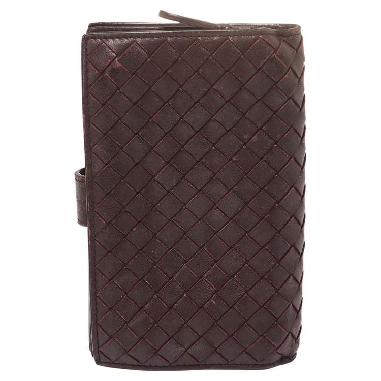 Pre Owned Bottega Veneta Plum Intrecciato Leather Continental Wallet