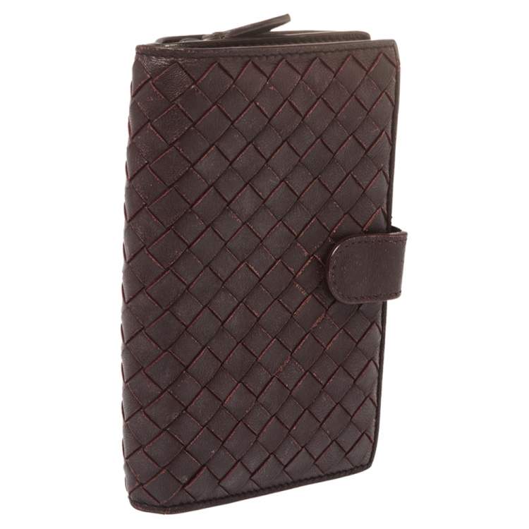 Pre Owned Bottega Veneta Plum Intrecciato Leather Continental Wallet