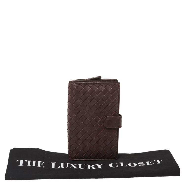 Pre Owned Bottega Veneta Plum Intrecciato Leather Continental Wallet