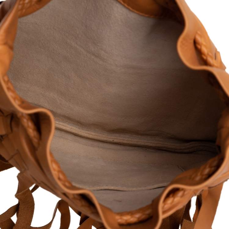 Pre Owned Bottega Veneta Brown Leather Fringe Drawstring Bucket Bag