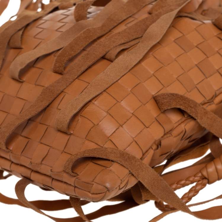 Pre Owned Bottega Veneta Brown Leather Fringe Drawstring Bucket Bag