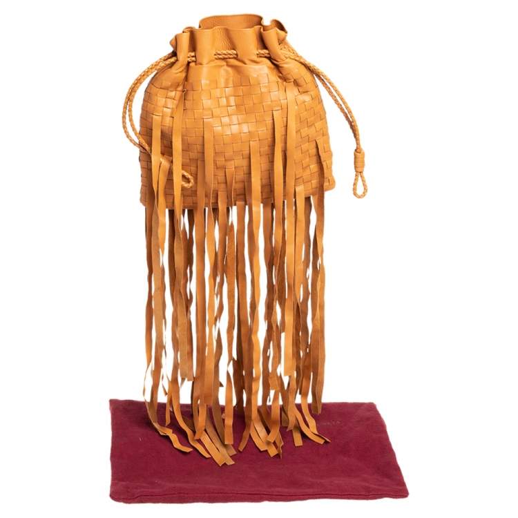 Pre Owned Bottega Veneta Brown Leather Fringe Drawstring Bucket Bag