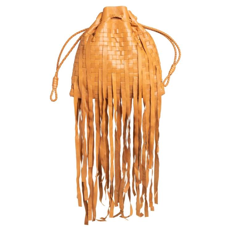 Pre Owned Bottega Veneta Brown Leather Fringe Drawstring Bucket Bag