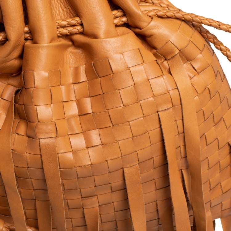Pre Owned Bottega Veneta Brown Leather Fringe Drawstring Bucket Bag