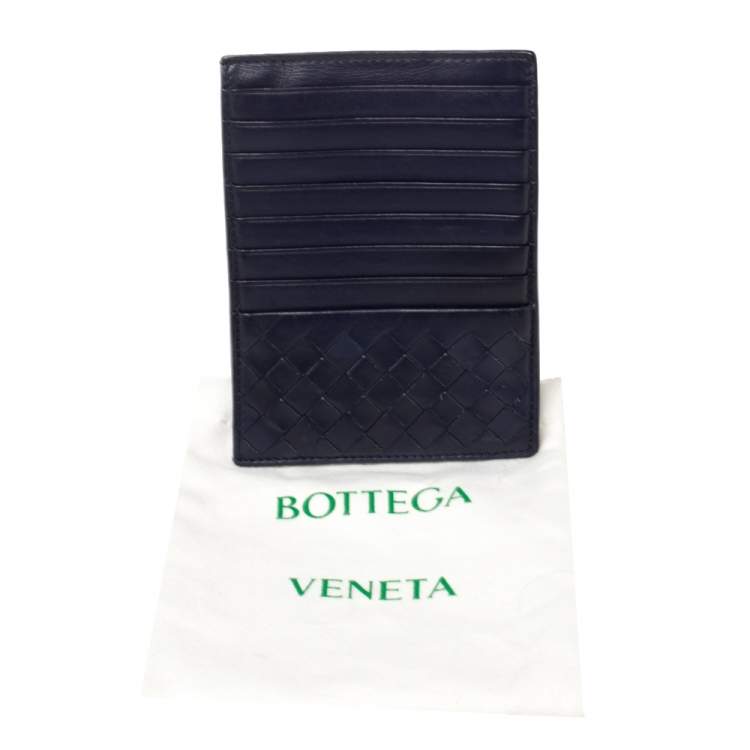 Pre Owned Bottega Veneta Blue Intrecciato Leather Card Case