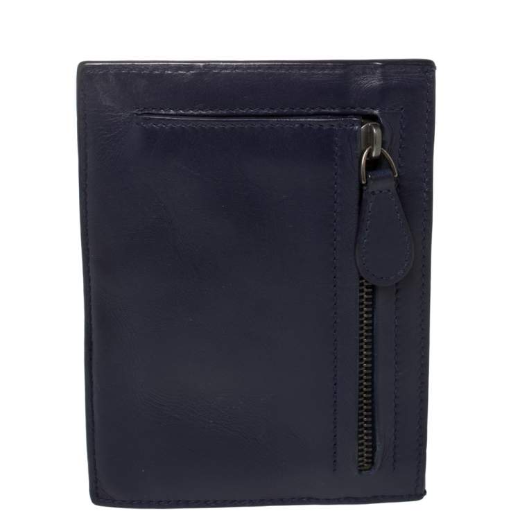 Pre Owned Bottega Veneta Blue Intrecciato Leather Card Case
