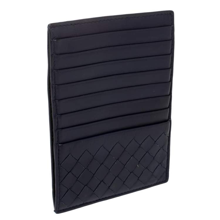 Pre Owned Bottega Veneta Blue Intrecciato Leather Card Case