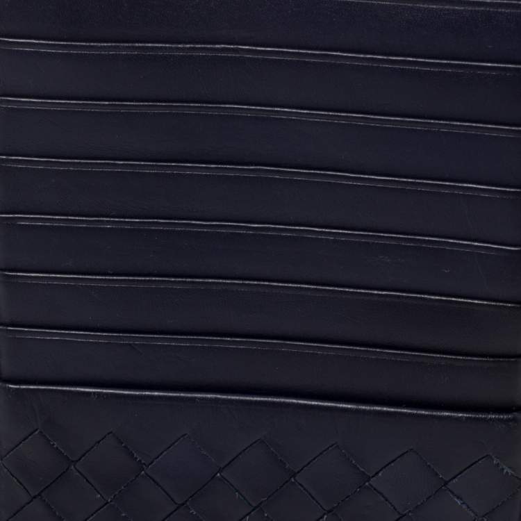 Pre Owned Bottega Veneta Blue Intrecciato Leather Card Case