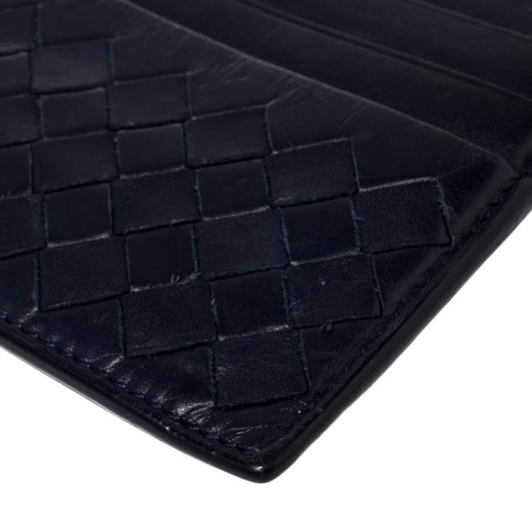 Pre Owned Bottega Veneta Blue Intrecciato Leather Card Case