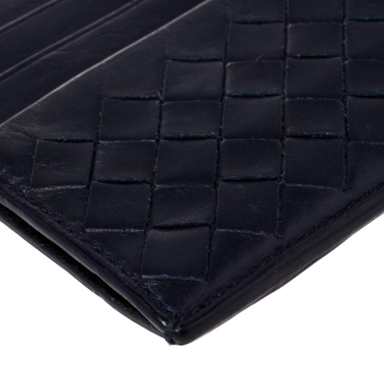 Pre Owned Bottega Veneta Blue Intrecciato Leather Card Case