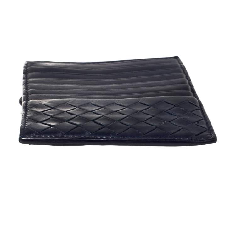 Pre Owned Bottega Veneta Blue Intrecciato Leather Card Case