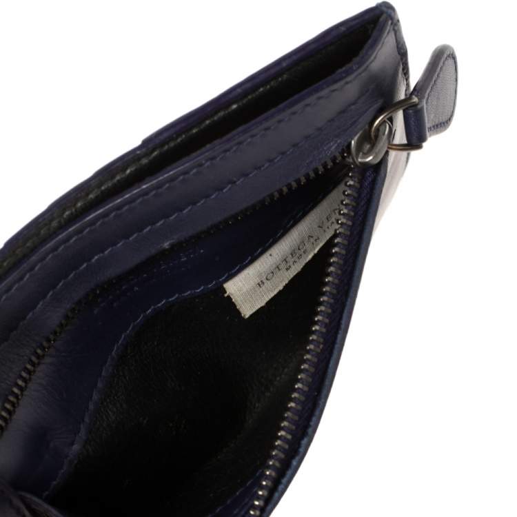 Pre Owned Bottega Veneta Blue Intrecciato Leather Card Case