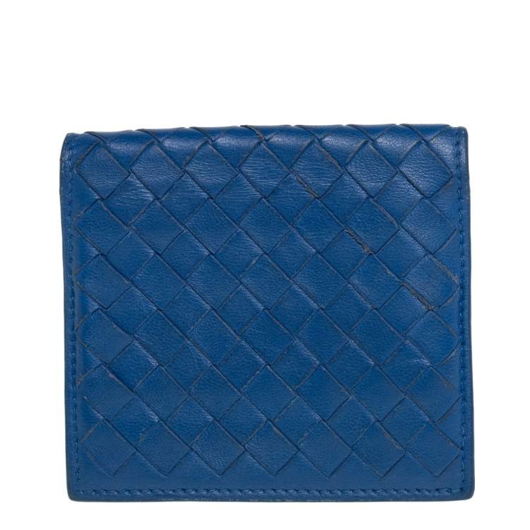 Pre Owned Bottega Veneta Blue Intrecciato Leather Bifold Card Holder