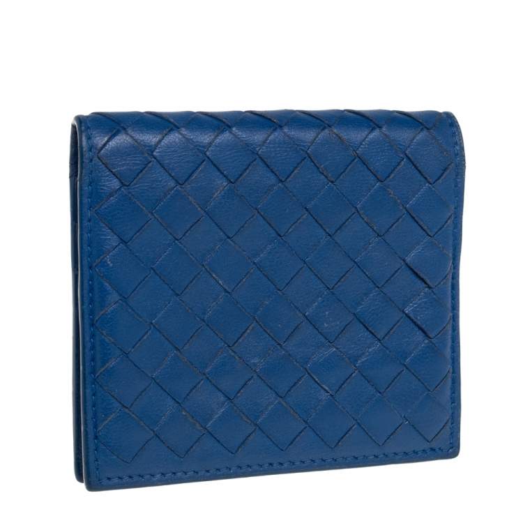 Pre Owned Bottega Veneta Blue Intrecciato Leather Bifold Card Holder