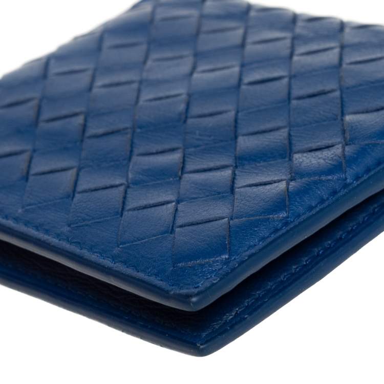 Pre Owned Bottega Veneta Blue Intrecciato Leather Bifold Card Holder