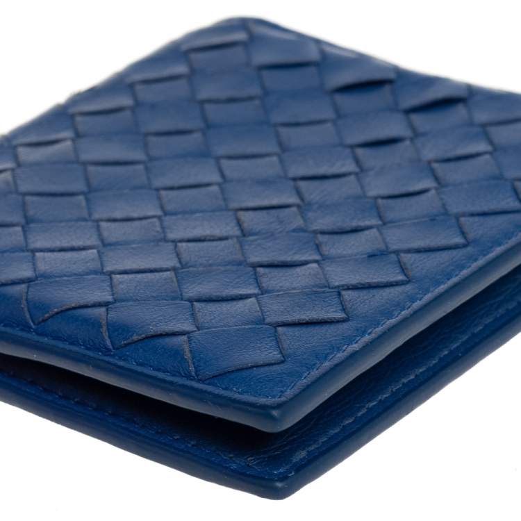 Pre Owned Bottega Veneta Blue Intrecciato Leather Bifold Card Holder