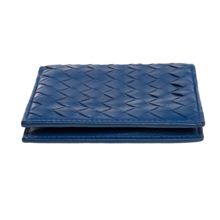 Pre Owned Bottega Veneta Blue Intrecciato Leather Bifold Card Holder