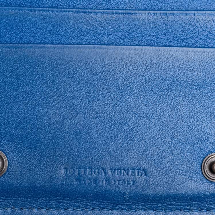 Pre Owned Bottega Veneta Blue Intrecciato Leather Bifold Card Holder