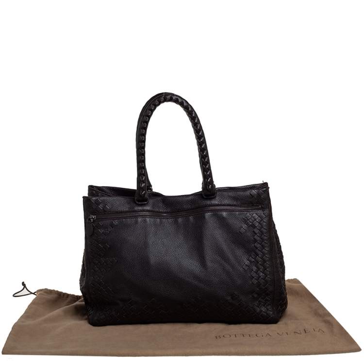 Pre Owned Bottega Veneta Dark Brown Intrecciato Leather Tote