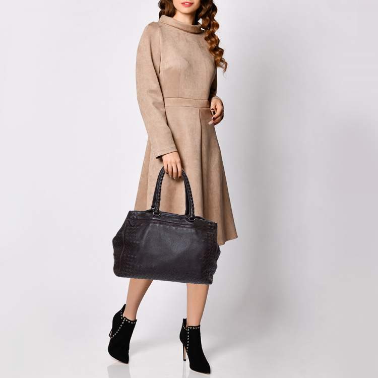 Pre Owned Bottega Veneta Dark Brown Intrecciato Leather Tote