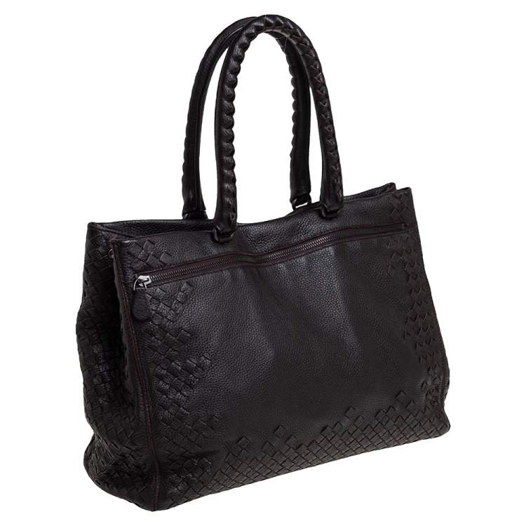 Pre Owned Bottega Veneta Dark Brown Intrecciato Leather Tote