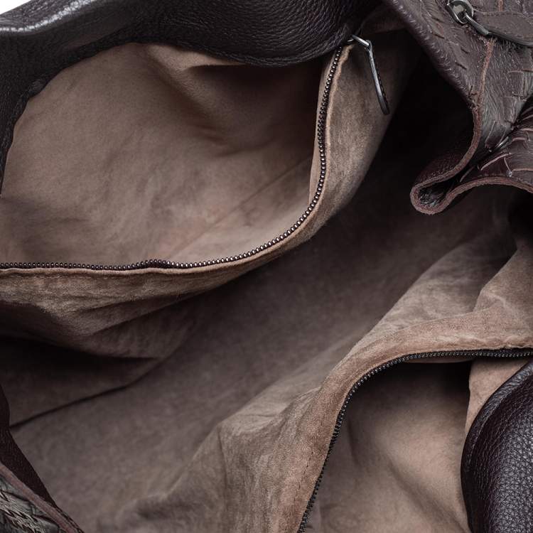 Pre Owned Bottega Veneta Dark Brown Intrecciato Leather Tote