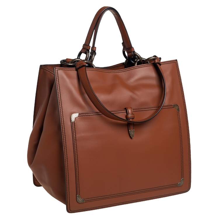 Pre Owned Bottega Veneta Brown Leather Shopper Tote