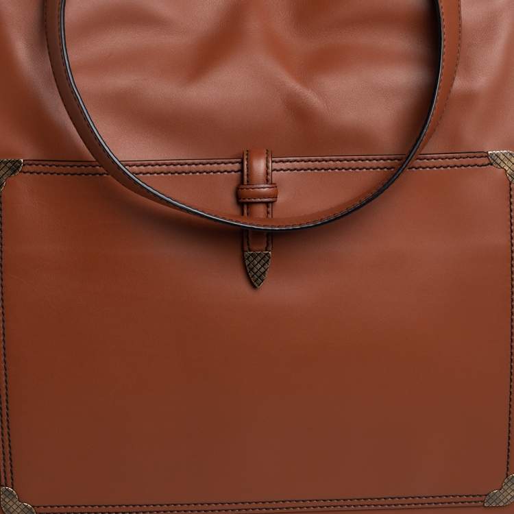 Pre Owned Bottega Veneta Brown Leather Shopper Tote