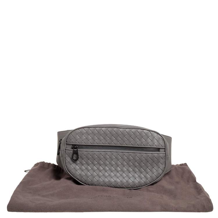 Pre Owned Bottega Veneta Grey Intrecciato Leather Zip Belt Bag 