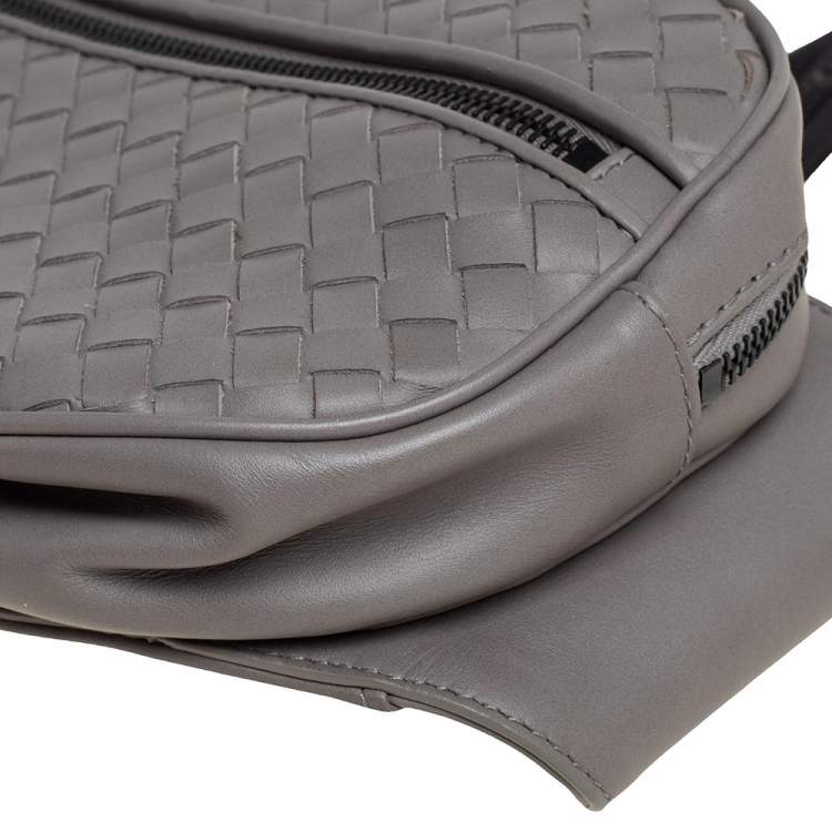 Pre Owned Bottega Veneta Grey Intrecciato Leather Zip Belt Bag 