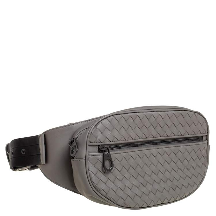 Pre Owned Bottega Veneta Grey Intrecciato Leather Zip Belt Bag 