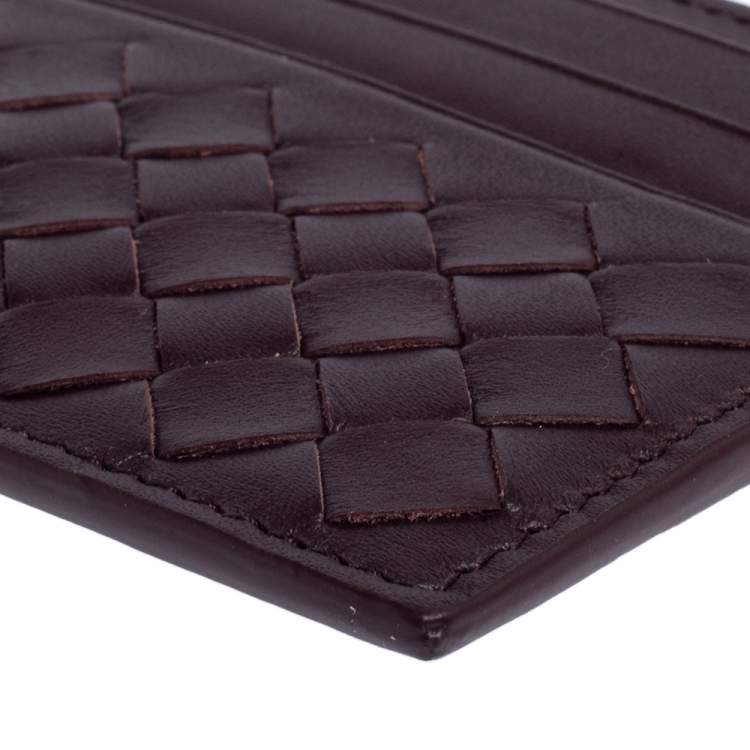 Pre Owned Bottega Veneta Burgundy Intrecciato Leather Card Holder